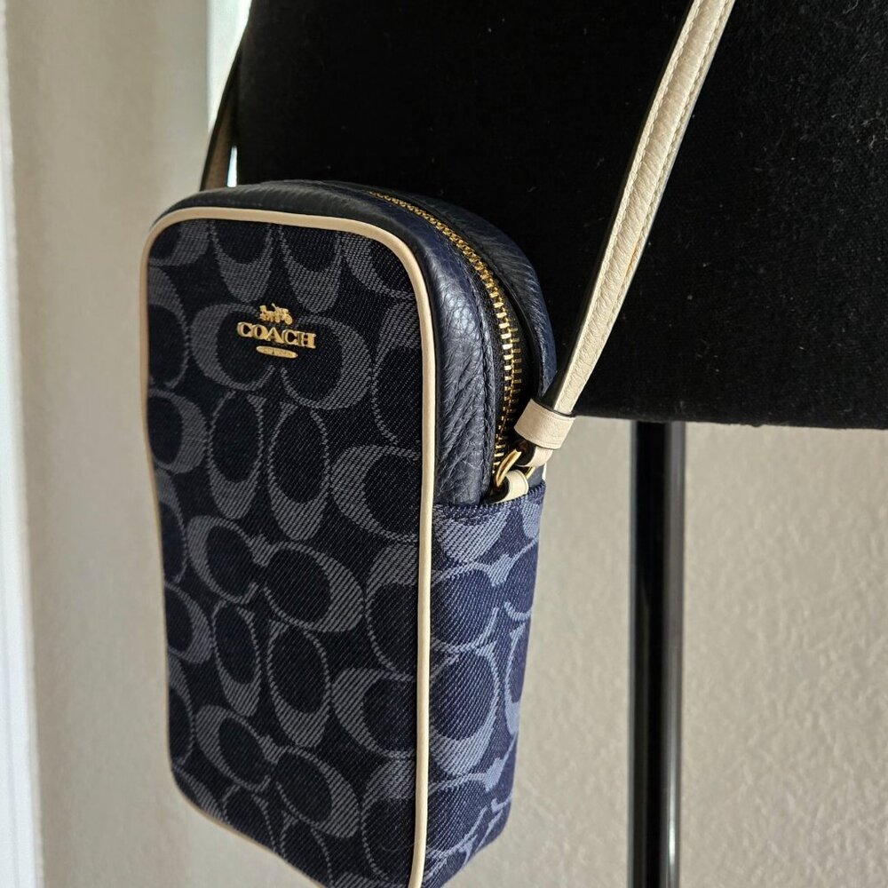 Coach North/South Denim Crossbody With Chalk Strap
